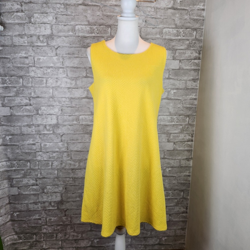 Tiana B Dress Yellow Chevron Knit Textured A-line Shift Dopamine Large